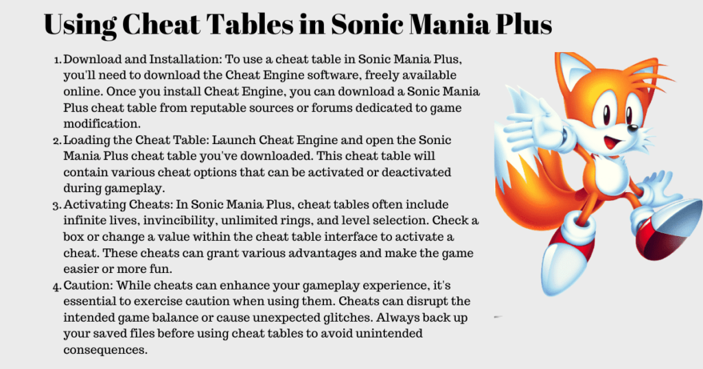 using cheat tables in sonic mania plus
